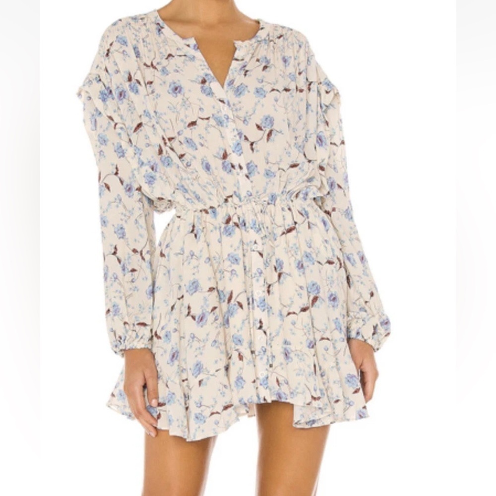 Free People Flower Fields Mini Dress in Light Combo Size Large Boho Floral NWOT